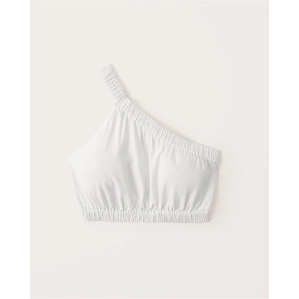 Abercrombie Cropped Asymmetrical One-Shoulder Linen-Blend Top